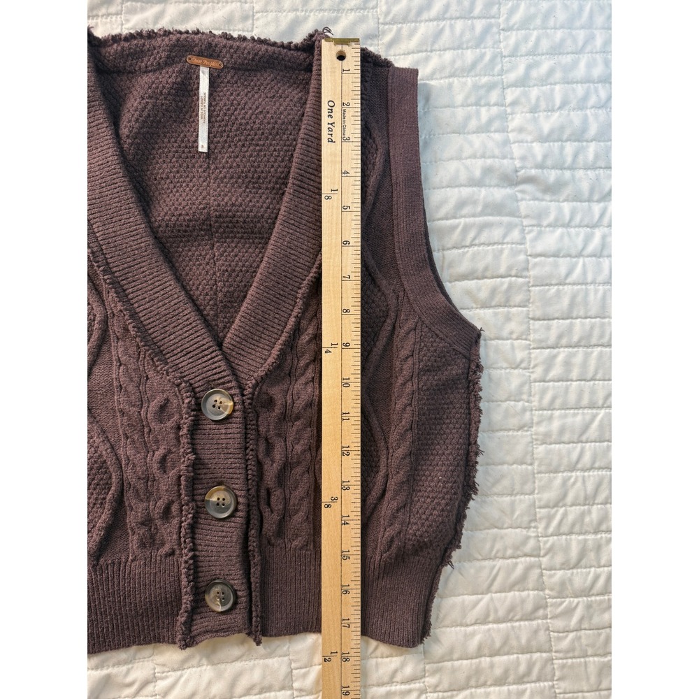 Free People Boho Brown‎ Cable Chunky Knit Cropped Button Up Sweater Vest Small - Picture 8 of 8